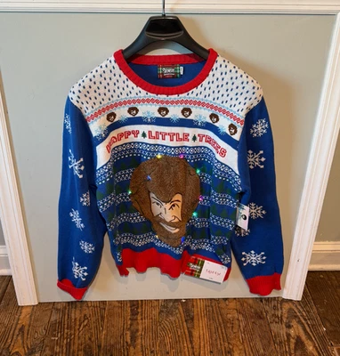 NEW Bob Ross Sweater Mens XL Light Up Ugly Christmas NWT Happy Little Trees LED - Image 1 of 4