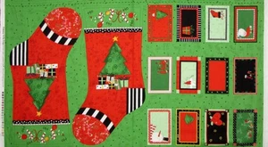 Christmas Stocking Label Fabric 24" X44" Panel Happy Holly Days Cotton by SSI - Picture 1 of 1