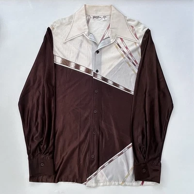 Camisa discoteca vintage década de 1970 Gallery LTD manga longa com botões tamanho grande masculina - Imagem 1 de 4