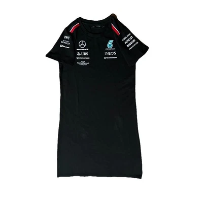 Mercedes AMG Petronas F1 2023 Mujer Equipo Negro Gráfico Camiseta Vestido Pequeño Foto 1 de 4