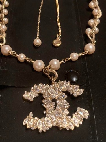 CHANEL Collana Catena Coco Vintage CC Girocollo Logo Oro 42cm Perla