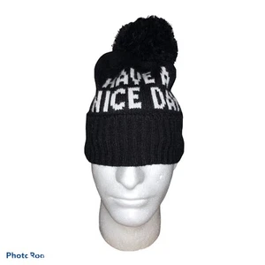 Kate Spade “Have A Nice Day” Beanie Stocking Cap Black White Adult Size 0/S NWT - Picture 1 of 4