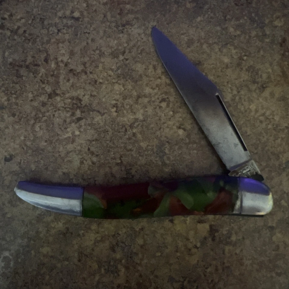 Navaja de bolsillo vintage marca Hammer mango moteado verde caramelo palillo de dientes Foto 1 de 4