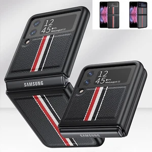 For Samsung Galaxy Z Flip 4/Z Flip 3 Genuine Leather Lychee Pattern Case Cover - Picture 1 of 12