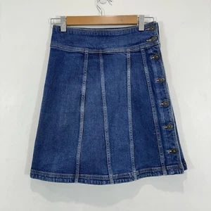 Country Road Blue Denim Skirt Women 6 (26in Waist) Button Up Knee Length Stretch - Picture 1 of 9