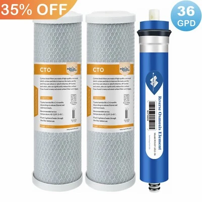 36 GPD RO Membrane Carbon Water Filter Combo Pack Fit for GE FX12P FX12M TFM-24 - Image 1 of 4