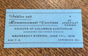 1936 Vintage Beginn Übungen Ticket St Josaphat Gemeinde Chicago Illinois - Bild 1 von 2