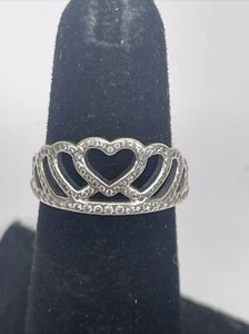 Vintage Sterling Silver Ring 925 Size 4.75 Hearts Crown Women's Jewelry Signed - Picture 1 of 10