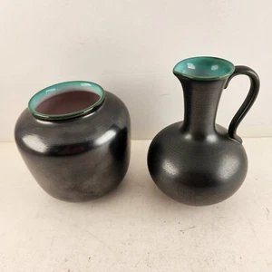Wächtersbach schwarz Keramik metallic glänzend Glasur Schildmarke 10095 Krug & Vase - Bild 1 von 9
