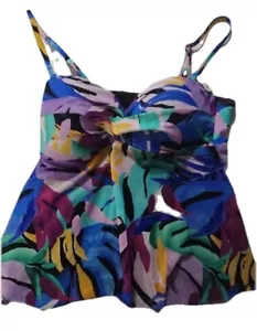 Time and Tru Tropic Floral Tankini Top Multi-color Swim Wear Women's Size S 4-6 - Picture 1 of 2