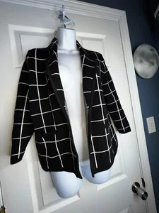 Ann Taylor Petites Small Black Windowpane Check Cotton Knit Blazer Jacket SP - Picture 1 of 14