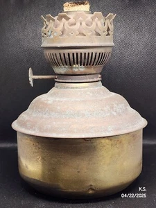 Antique Queen Anne Brass Oil Lamp Font Burner 1.82" Thread | Flat Wick Intact - Picture 1 of 8