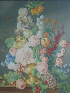 Vintage Decorative French Floral Litho Matted & Framed - Picture 1 of 6
