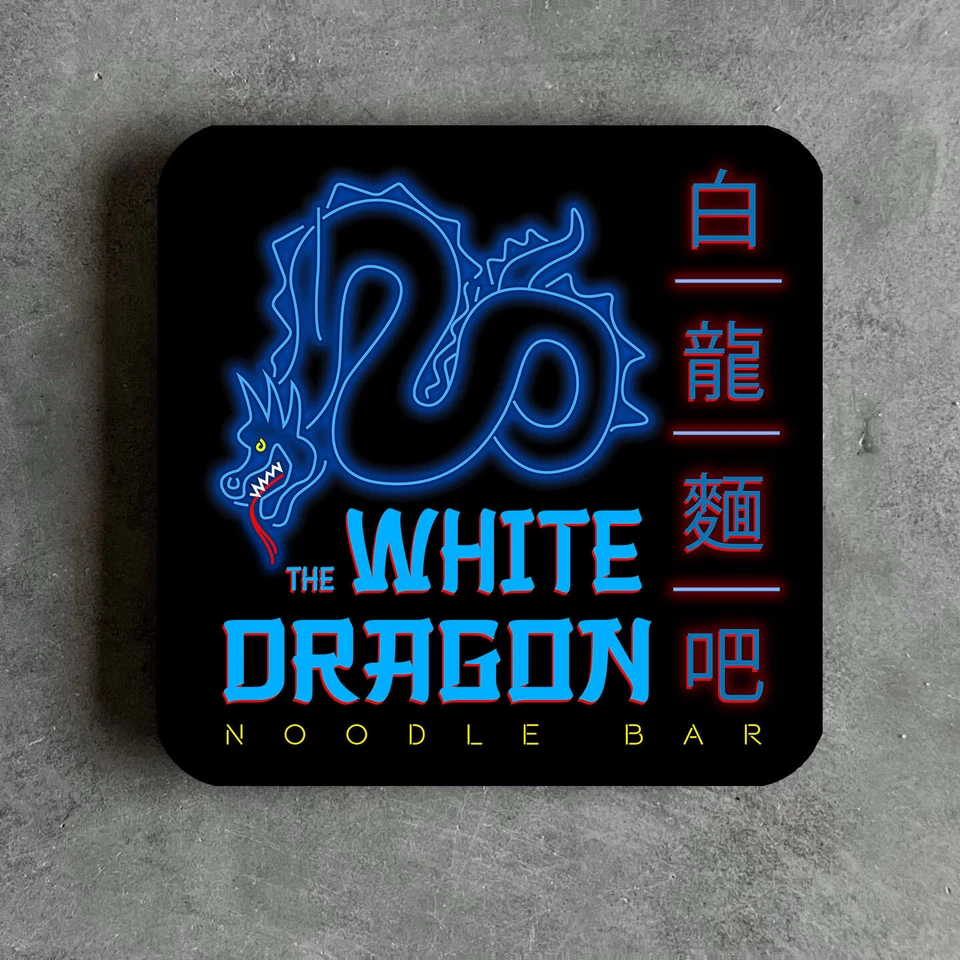 DIGITAL PHARAOH Bladerunner Tyrell Corp White Dragon Noodle Bar Movie Drinks Coaster