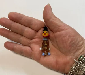 Whimsical Hand Blown Art Glass Clown Dangle Metal Paris Tag - Picture 1 of 5