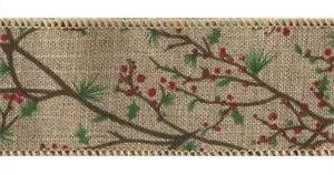 Holly Berry Branches Brown Weave Branchton Wired Ribbon 25 yards NEW christmas - Picture 1 of 1