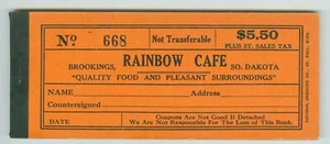 1900s Complete Rainbow Café, Brookings, South Dakota, GF 5, 10, 25 Cents Booklet - Picture 1 of 4