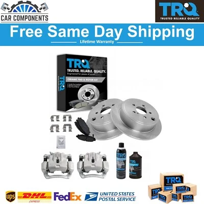 TRQ Rear Ceramic Pads Rotors Brake Calipers & Fluids for Subaru Outback Legacy - Image 1 of 4