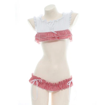 Ropa Interior Kawaii Lolita a Cuadros Niñas Japonesas Sexy Criada de Casa Íntima Noche Foto 1 de 4