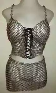 10 MM Aluminum Chainmail Halter Style Bra TOP W/ skirt, - Picture 1 of 4