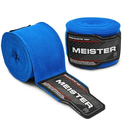 MEISTER BLUE 180" HAND WRAPS - MMA Elastic Cotton Mexican Boxing NEW WIDE STRAPS - Image 1 of 3