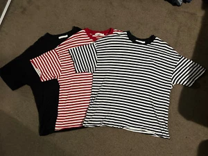 Camiseta caída a rayas MNML LA roja/blanca negra talla grande L - ¡Lote de 3 camisas RARA! - Imagen 1 de 4