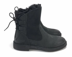 Ugg Naiyah Suede Leather Shearling Tie Back Black Women's Boots M#1019164 - Picture 1 of 12