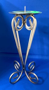 Vintage Pillar Candle Holder Silver Toned Wrought Iron Scroll Design 12" tall - Picture 1 of 7