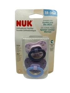 NUK Orthodontic Pacifiers 18-36M 2-Pack Silicone BPA Free Soothing Purple Girl - Picture 1 of 5