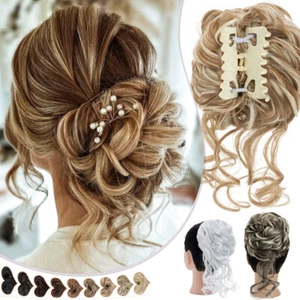 Extra Thick Clip in Messy Bun Hair Piece Extensions Curly Hair Wedding Claw Updo - Picture 1 of 43