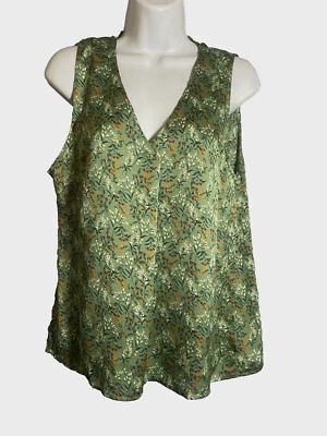 ПЫШНАЯ блузка женщин маленький шалфей зеленый цветочный без рукавов v-образным вырезом - Изображение 1 из 4