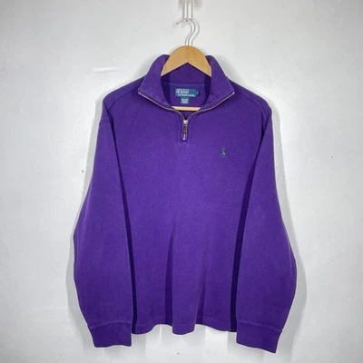 Polo Ralph Lauren 1/4 Zip Mens L Purple Estate Rib Jumper Pullover Vintage - Image 1 of 4