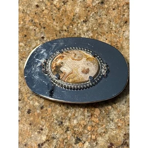 Fibbia per cintura vintage argento agata occidentale - Foto 1 di 2