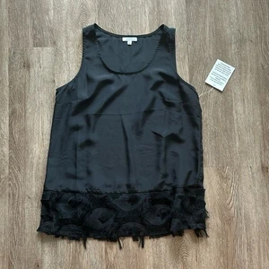 NWT Maette Black Feather Trim Tank Top - Picture 1 of 4