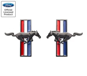 2005-2014 Ford Mustang LARGE Black Running Horse Tribar Fender Emblems Pair - Picture 1 of 4