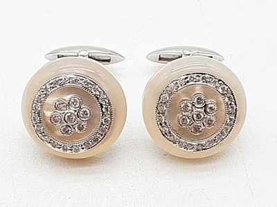 Mother Of Pearl Diamonds 18k White Gold 10.6g Cuff Links Do0725pcxde - Image 1 of 4