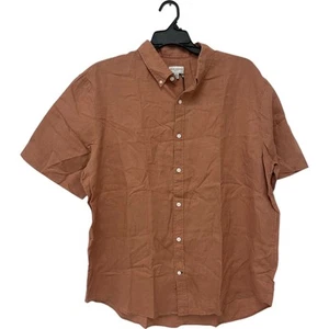 Club Monaco Slim Fit Chemise Linen Shirt Mens Size 2XL Tan Short Sleeve NWT - Picture 1 of 8