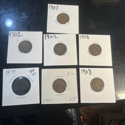 Indian Head Cent Pennies Lot of 7 Various Dates Nice Coins Free Shipping #BL8 - Image 1 of 4