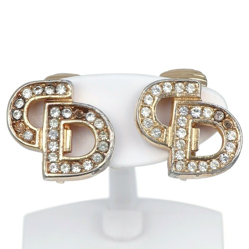 Orecchini Dior logo CD placcato oro strass 5g donna