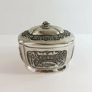 Vintage Silverplate Trinket Jewellery, Ring Box, Floral Oriental Design - Bild 1 von 8