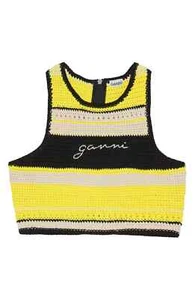 Ganni 298939 Organic Cotton Crochet Crop Top in Golden Kiwi Size 6 Us/ 38 - Picture 1 of 2