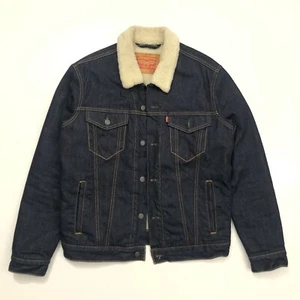 Levis Mens Medium Sherpa Lined Trucker Dark Wash Denim Jacket - Picture 1 of 8
