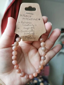 Handmade 8mm Peach Moonstone Beaded Crystal Bracelet