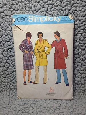 Robe Simplicity 7080 Large L 42 44 Vtg Cut Sewing Pattern Mens Terrycloth Silk  - Image 1 of 4