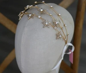 Silver Bridal hair Vine Star Moon Tiara Crystal Rhinestone Headpiece Celestial - Picture 1 of 5