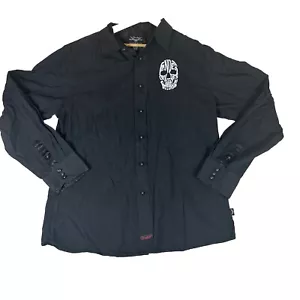 Fender Guitar Rock & Roll Religion Black Skull Button Up Shirt Size XL - Picture 1 of 14