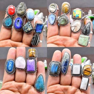 Natural Sodalite & Mix Gemstone 925 Sterling Silver Plated Wholesale Lot Rings - Image 1 of 2