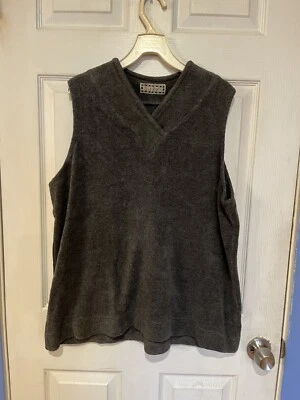 Suéter colete de lã vintage anos 90 Su-Zen tamanho grande M Lagenlook cinza sem mangas - Imagem 1 de 4
