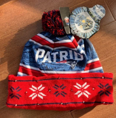 New England Patriots winter Cap NFL LED Light up Hat Beanie Knit Xmas Adult Size - Image 1 of 4