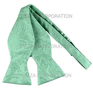 New Men's 100% Polyester Paisley Formal Self-tied Bow Tie Only Aqua Green - Picture 1 of 2